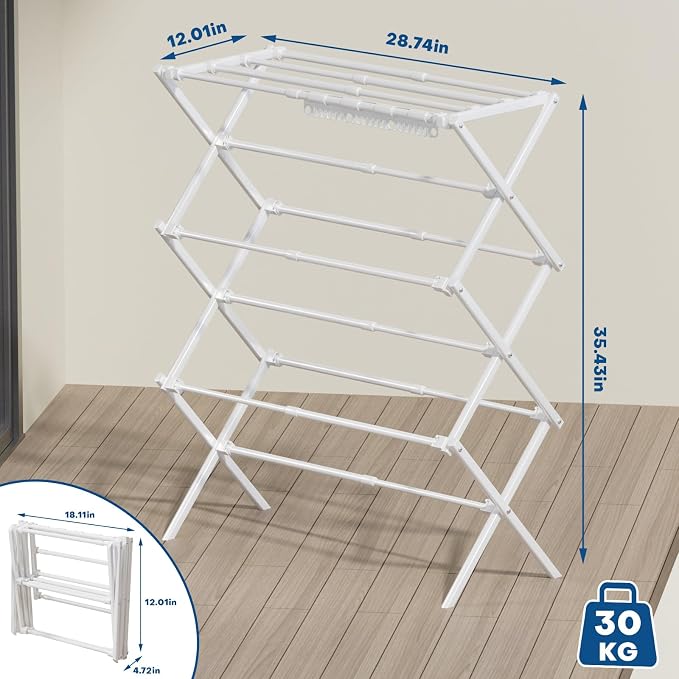 Homde Foldable Drying Rack for Apartments: 11 Poles with 18 Sock Slots | Dries Clothes Socks and Towels-Portable Drying Stand for Laundry and Balcony-Expandable Space Saving Garment Dryer