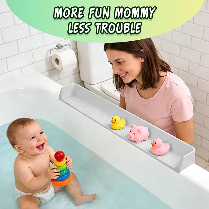 Kids Bathtub Splash Guard, Shelf & Toddler Bath Toy Tray -Gray | Bathtub Splash Guard PlayPad Shelf Area with Strong Suction Cups, Bathtub Ledge Guard, Fun Bath Time for Toddlers Baby