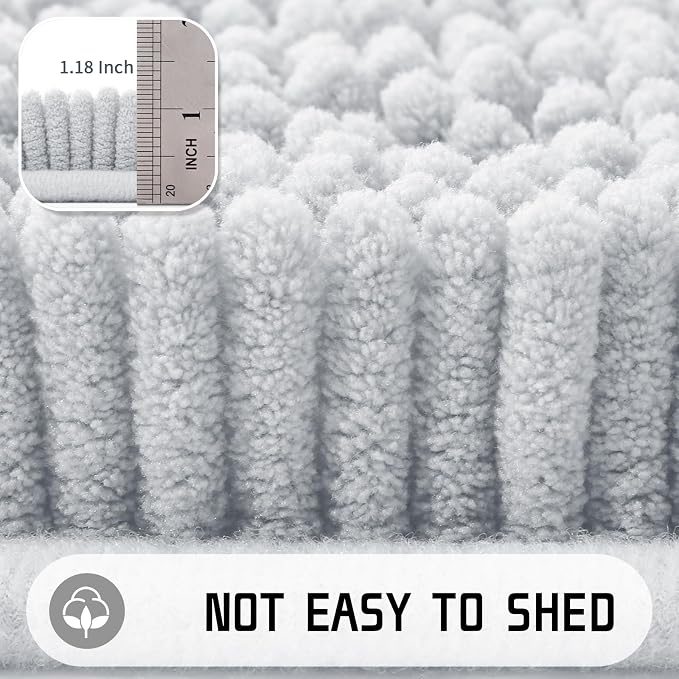 Yimobra Large Bathroom Rugs 36"x24", Non Slip Bath Mat for Tub, Shaggy Rug Floor Carpet, Extra Soft Super Absorbent Quick Dry, Machine Washable,Silver