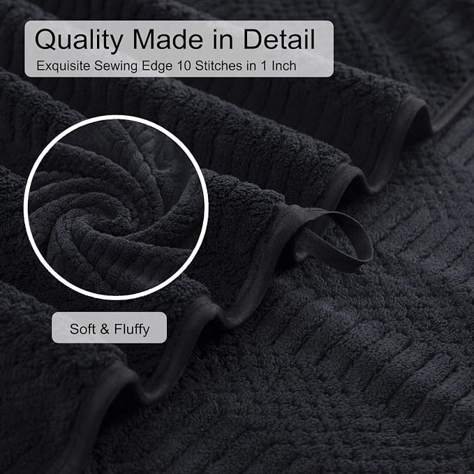 2 Piece Black Geometric Hand Towel Set 16"x31" Soft Highly Absorbent Quick Dry Bathroom Towels Microfiber Plush Towels Set Woven Towels for Kitchen Hotel Spa Gym