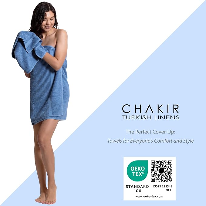 Chakir Turkish Linens Personalized 3 Piece Towel Set, 100% Cotton Luxury Turkish Towels for Bathroom, Soft Absorbent Towel Set with Bath Towel Hand Towel and Washcloth, Wedgewood
