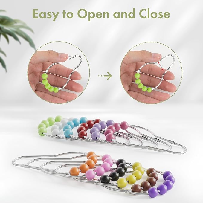 Shower Curtain Hooks, Decorative Shower Curtain Hooks, Colorful Shower Curtain Hooks, Rustproof Stainless Steel Shower Hooks for Bathroom Shower Curtain-Set of 12