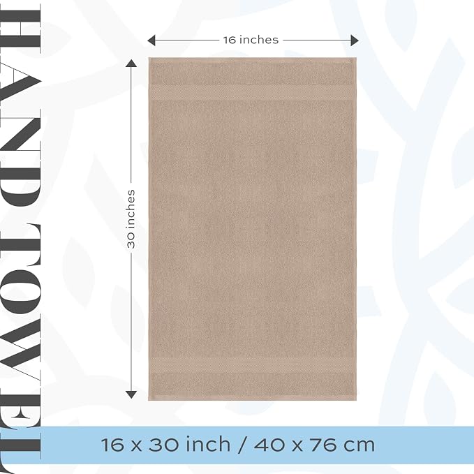 White Classic Luxury Taupe Hand Towels - Soft 100% Turkish Cotton | Highly Absorbent Hotel spa Bathroom Towel Collection | 16x30 Inch | Set of 6