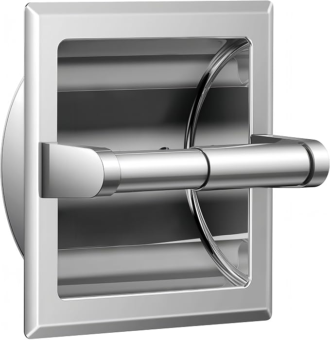 FORIOUS Recessed Toilet Paper Holder for Mega Rolls, Brushed Nickel | Stainless Steel Tissue Roll Holder Wall Mount for Bathroom Space-Saving Design, in Wall Toilet Paper Dispenser Insert