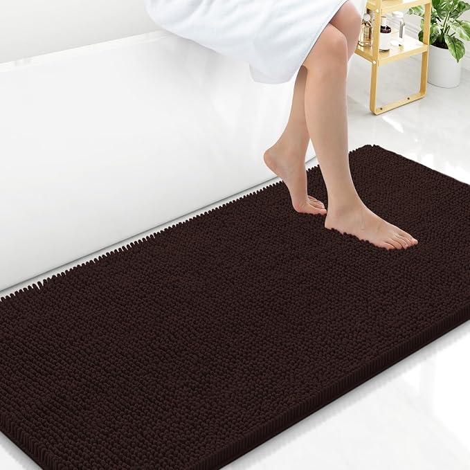 Arotive Bathroom Rugs 47x24, Soft Absorbent Shaggy Chenille Bath Rugs | Brown, Machine Washable Rubber Backing Bath Mats for Bathroom Floor Tub and Shower Home Decor Accessories
