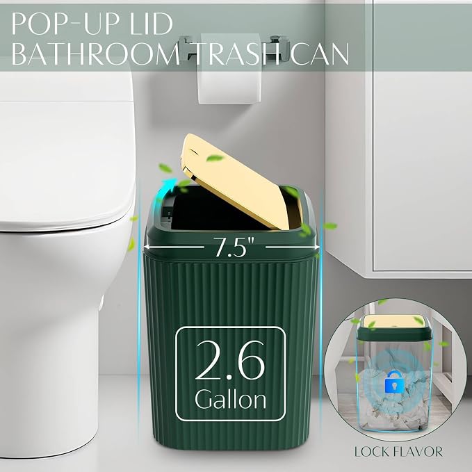 17PCS Bathroom Accessories Set, Dark Green Bathroom Set Bathroom Accessories Set with Trash Can, Toilet Brush, Toothbrush Holder, Qtip Holder & 3PCS Soap Dispenser