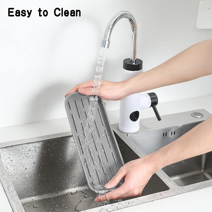 MicoYang Silicone Kitchen Sink Organizer Tray for Multiple Usage,Eco-Friendly Sponges Holder for Kitchen Bathroom Counter or Sink,Dish Soap Dispenser,Scrubber,Bottle,Cup (Grey, 12"×4")