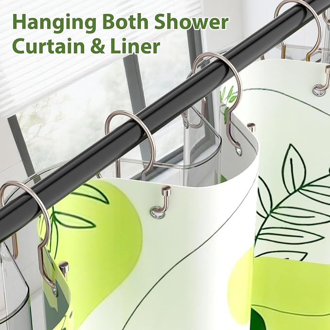 24 Pack Shower Curtain Hooks, Simple Shower Curtain Rings, Sturdy Shower Curtain Hangers, Double Hook Shower Curtain Hooks, Smooth Gliding Metal Shower Hooks for Shower Curtain, Nickel