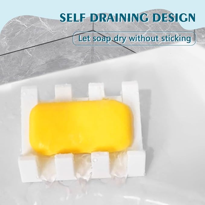 Self Draining Soap Dish Holder,Silicone Soap Dish,for Bathroom,Kitchen, Sponges，Can Extend Soap Life，Keep Soap Bars Dry and Easy Cleaning (White,2-Pack)