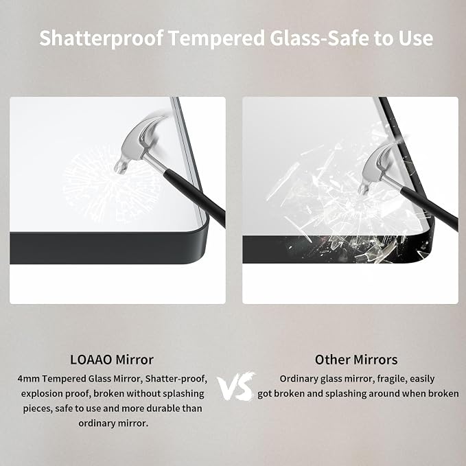 LOAAO 40X36 Inch Black Bathroom Mirror Metal Framed | Matte Black, Anti-Rust, Tempered Glass, Hangs Horizontally or Vertically