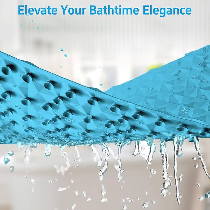 Non Slip Bathtub Mat for Bath Tub Shower - 241 Vacuum Suction Cups | 100% Natural Rubber - Unique Diamond Texture - Soft & Safe for Fatigue Relief - Machine Washable - 16 × 28 Inch