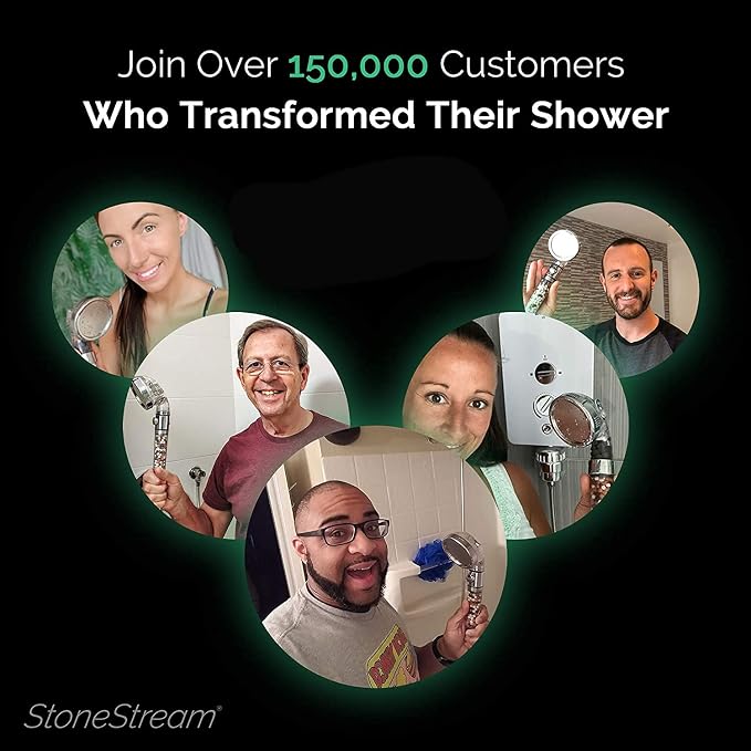 Original StoneStream EcoPower High Pressure Handhled Shower Head + Shower Filter + Wall Adapter Kit