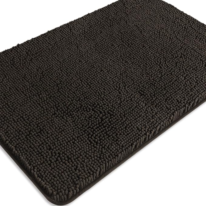 Chocolate Brown Bathroom Rugs – Absorbent and Washable Bath Mat, Non-Slip, Thick Soft Chenille Bath Rugs for Bathroom Floor, Shower, Sink - 24" x 36"