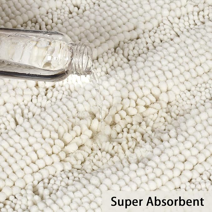 Turquoize Non-Slip Kitchen/Bath Rug Runner Luxury Chenille Shaggy Bathroom Rug Mat Cream Bath Mat, Ultra Soft and Cozy, Super Absorbent Large Shaggy Rugs, Washable Carpet Kitchen Mats, 59"x20", Cream
