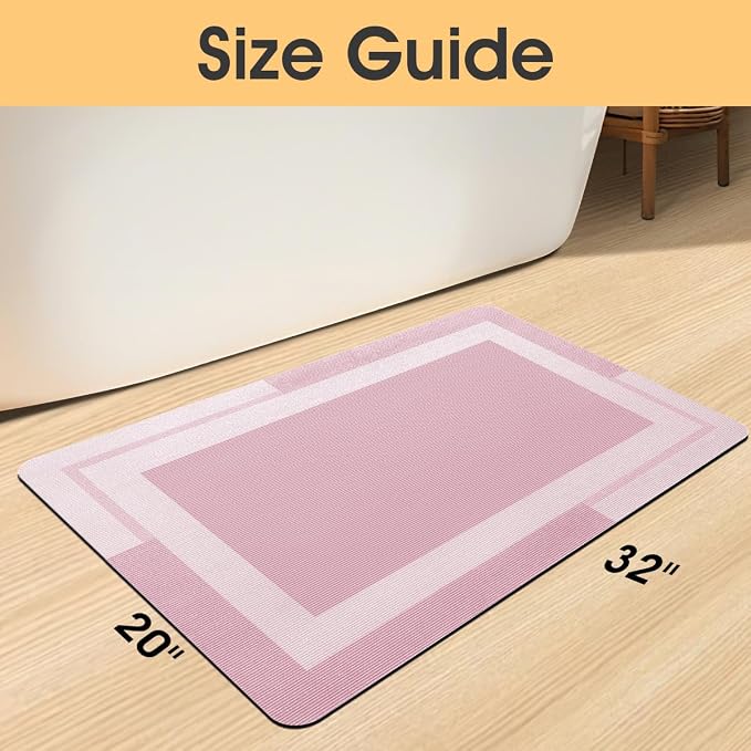 Non Slip Bath Mat, Thin Bathroom Rugs Fit Under Door, Quick Dry Bath Mats, Machine Washable Bath Rugs for Bathroom, Bathtub & Kitchen, Bathtub & Kitchen, Pink/Bordered/32 x20