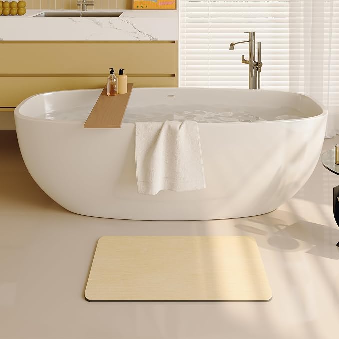 Mecko Bath Mat 16"x24",Ultra Thin Bathroom Rug fit Under Door Beige | -Non-Slip, Quick Dry, Absorbent Bathroom Rug Suit for Tile floors, Easy Care Shower Rug in Front of Bathtub, Sink, Shower