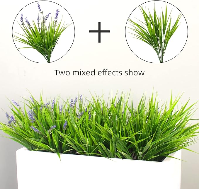 alyptus Artificial Grass Outdoor 12 Bundles Fake Plants Outside Green Onion Faux Greenery Shrubs for Front Porch Planters Pot Décor for Outdoors (Grass)