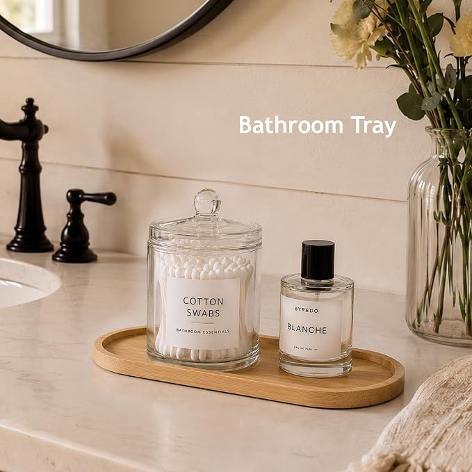 SheeChung Bathroom Counter Tray, Small Bamboo Vanity Tray - 10.3" x 3.6" | Decorative Kitchen Countertop Organizer for Soap Dispenser, Perfume, Jewelry, Catchall, Makeup, Candle, Coffee Table