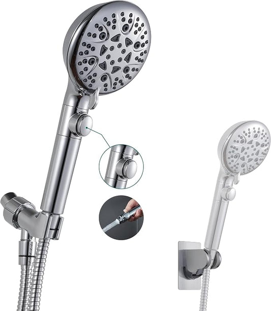 GwernKB Handheld Shower Head with On Off Switch 8-Mode High Pressure Showerhead with 79 Inches Extra-long Stainless Steel Hose and Bracket PLUS Extra Low-Reach Adhesive Wall Mount for Kids,Silver…