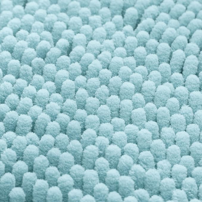 HOMEIDEAS 3 Pieces Bathroom Rugs, Ultra Soft Non Slip Absorbent Chenille Toilet Bath Mat Set (Light Blue)