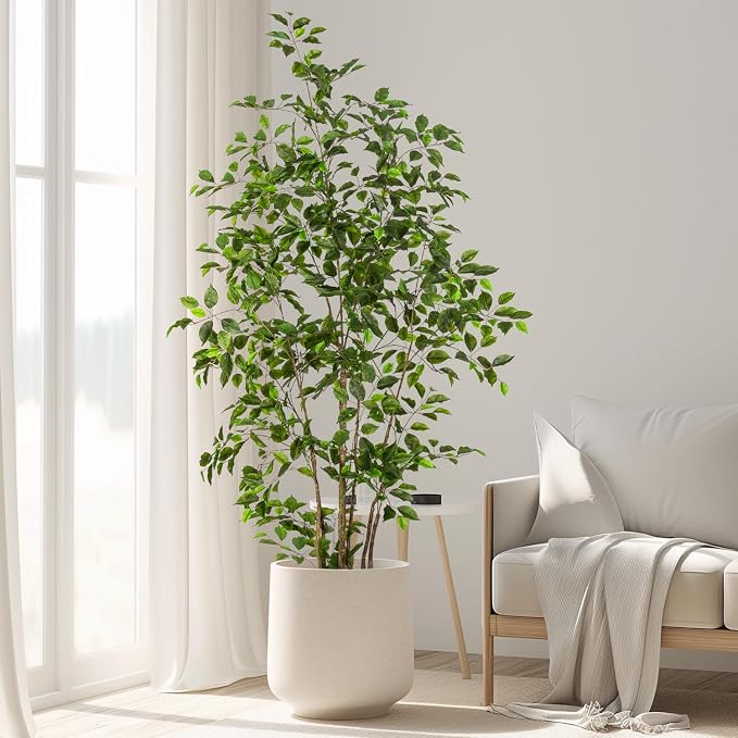 Bailikang Artificial Ficus Tree Indoor 6ft, Large Potted Faux Tree with Realistic Silk Leaves & Trunk for Home Office, Living Room Corner Decor