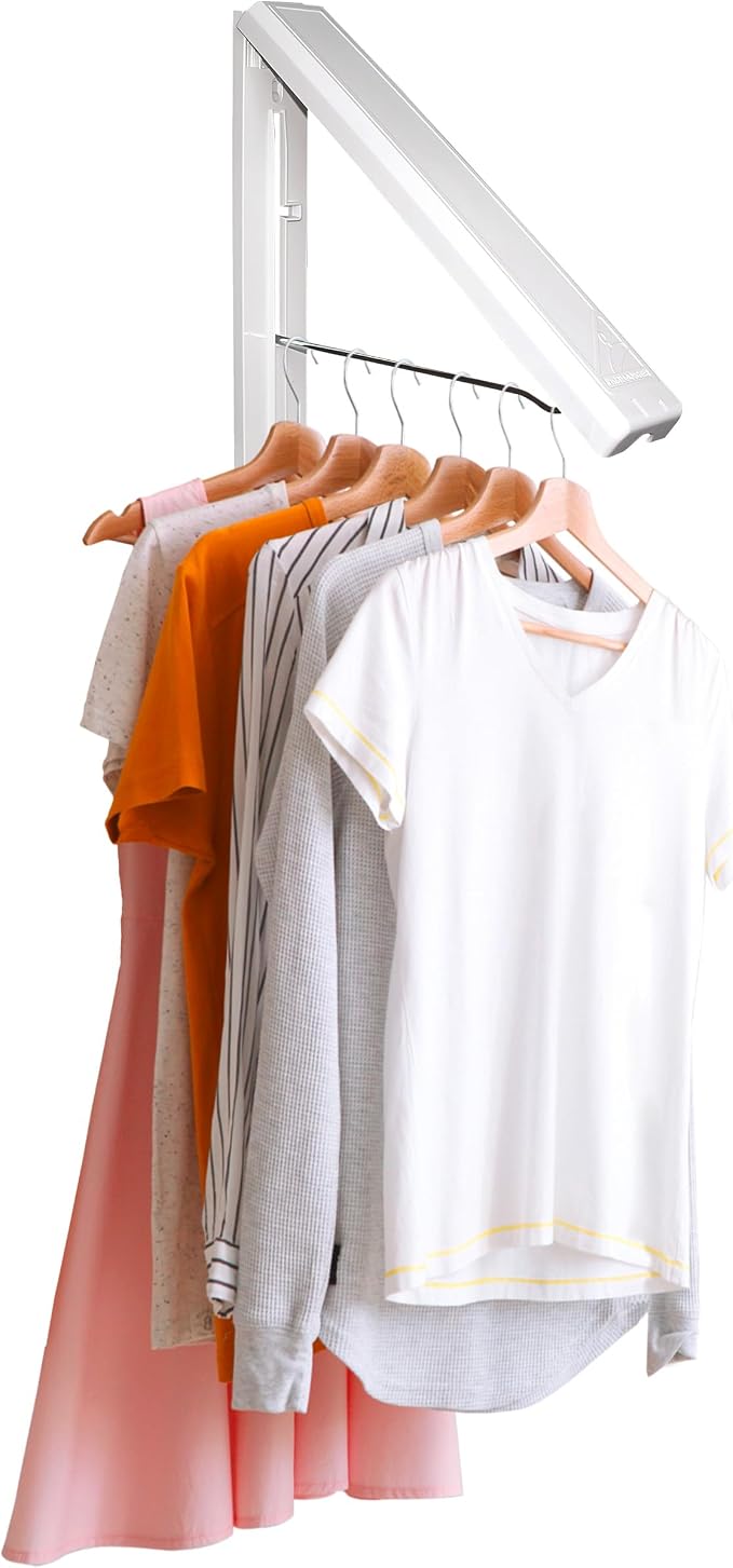 InstaHanger Wall Mounted Clothes Drying Rack - Collapsible, 60lb Capacity | Wall Mounted Laundry Drying Rack Folds Flat When Not In Use - Space Saving Laundry Hanger for Storage