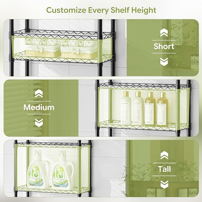 Simple Trending 4 Tier Over The Toilet Storage Rack, Bathroom Organizers and Storage Over Toilet with Adjustable Shelf and Basket, (Black)