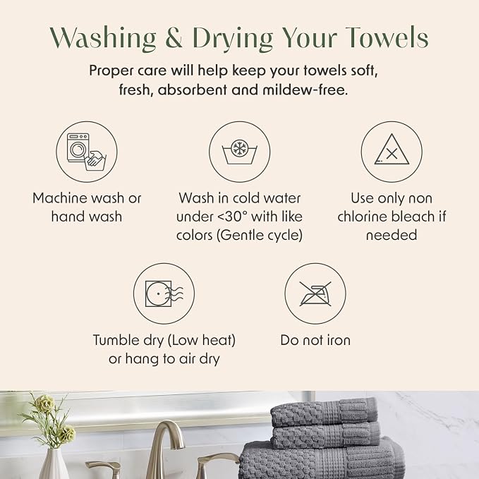 100% Cotton 6 Piece Bath Towel Set | Grey Towels | Oeko‑TEX Standard 100 | Soft & Absorbent, Quick‑Dry | Trinity Collection - Charcoal