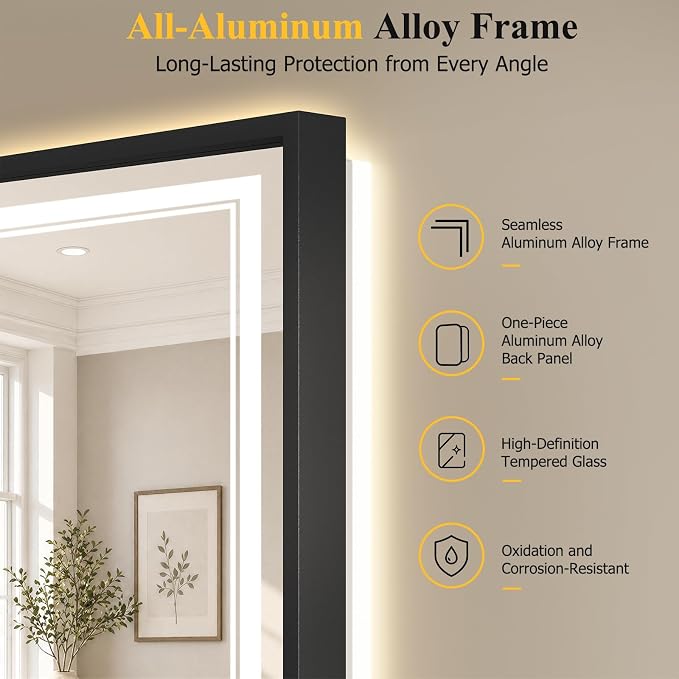 30"x40" LED Bathroom Mirror with Lights, Backlit + Front Lit, Anti-Fog | Lighted Bathroom Mirror with One-Piece Aluminum Alloy Frame, HD Shatterproof Tempered Glass, Dimmable, Memory Function