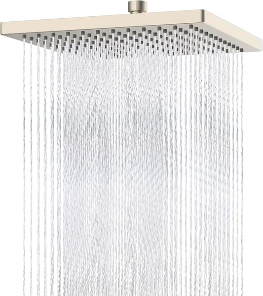 Hibbent cUPC Certified High Pressure 12'' Rain Shower Head, Brushed Nickel | Thickness Metal Showerhead, Square Large Bathroom Rainfall Shower Head, Adjustable Brass Ball, Waterfall Full Body Coverage