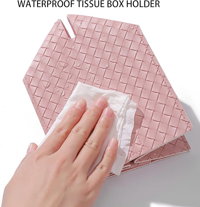 Tissue Box Cover Square Leather Facial Paper Holder, Pink | PU Leather，Easy to Fill, Easy Clean, Decorative Cube Tissue Box Holder for Office, Bathroom,Kitchen, Living room, Guest room
