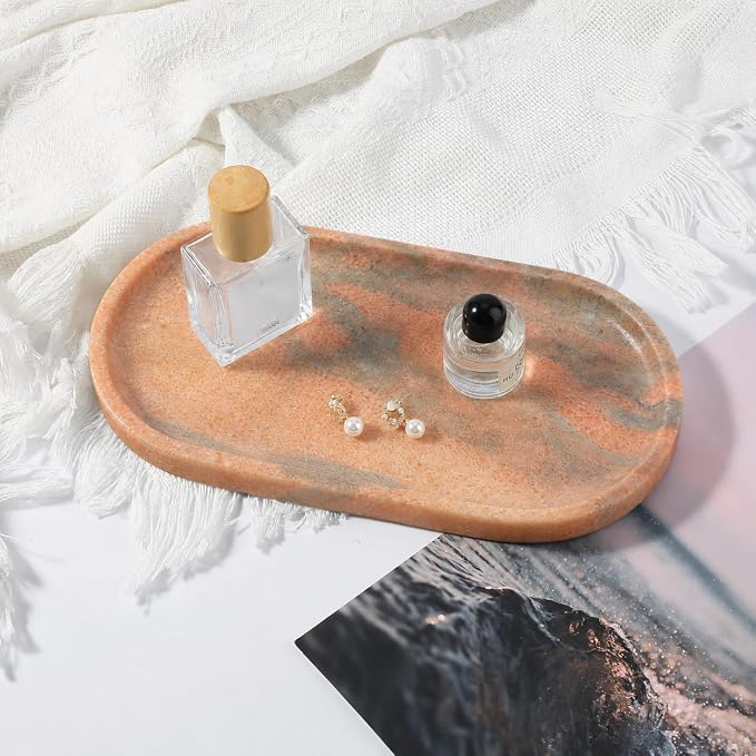 Natural Marble Tray for Bathroom Countertop, Vanity Tray for Decor | Rosso Norvegian Stone Tray for Home Decor