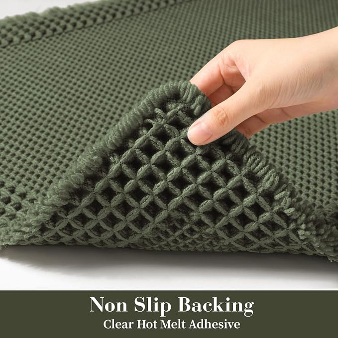 RESARE Waffle Bathroom Runner Rugs, Non Slip Boho Bath Mat 24"x48" Green | Long Absorbent Bathroom Floor Mats Machine Washable Quick Dry, Soft Solid 2'x4' Bath Rugs with Tassels, Ideal Farmhouse Decor