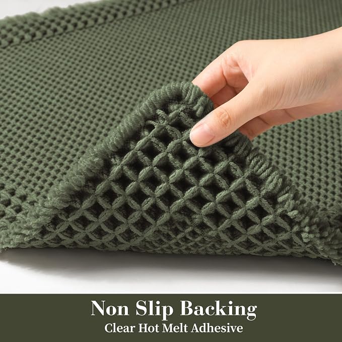 RESARE Waffle Bathroom Runner Rugs, Non Slip Boho Bath Mat 24"x72" Green | Long Absorbent Bathroom Floor Mats Machine Washable Quick Dry, Soft Solid 2'x6' Bath Rugs with Tassels, Ideal Farmhouse Decor