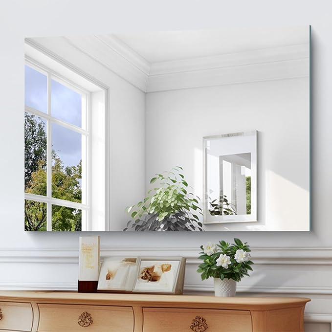 KOCUUY Large Frameless Mirror, 55"x40" Bathroom Mirror for Over Sink, Upgraded Shatterproof, Large Rectangle Unframed Mirror for Wall, Bedroom, Living Room, Entryway, Hang Horizontal/Vertical