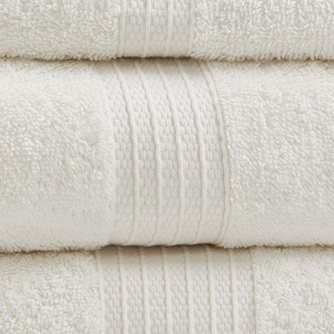 Madison Park Organic Cotton Bath Towel Set Absorbent, 6 Piece, Ivory | Quick Dry, Plush Feel, Hotel Quality for Bathroom, Oversized, OEKO-TEX Certified