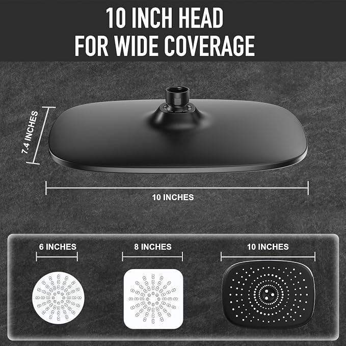 Veken 10“ Rain Shower Head with Handheld,Dual High Pressure Shower Heads | 5-mode Hand Held Spray with Hose,Wide Detachable Rainfall,Dual Showerhead Combo,Bathroom Accessories,Easy Install,Matte Black