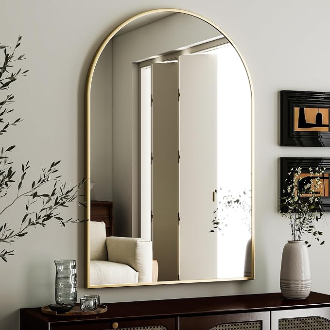 HARRITPURE Arched Wall Mirror 24"x36" Gold Metal Frame Vanity Mirrors | Aluminum Alloy Frame Bathroom Mirror Living Room, Bedroom and Entryway