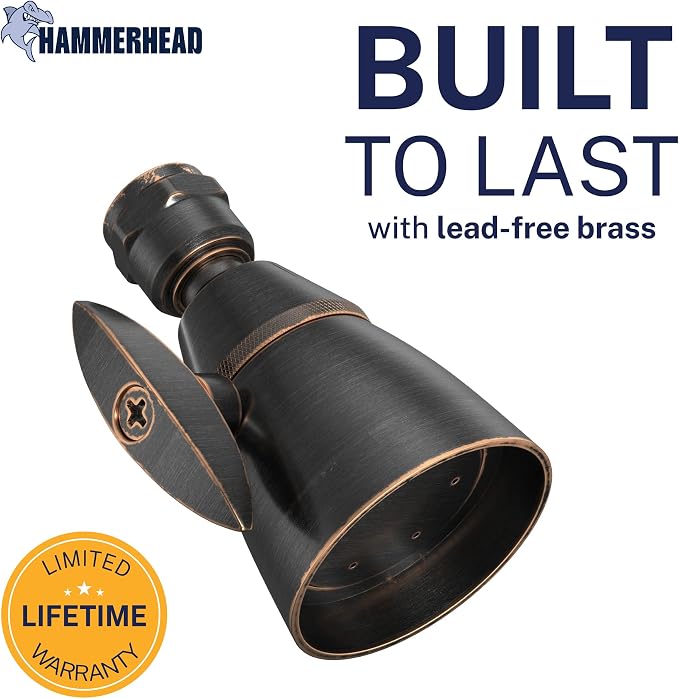 HammerHead Showers® SOLID METAL 2 Inch High Pressure Shower Heads OIL RUBBED BRONZE – California Compliant 1.75 GPM Low Flow Rate High Flow Shower Head with ADJUSTABLE SPRAY PATTERN Fixed Shower Head