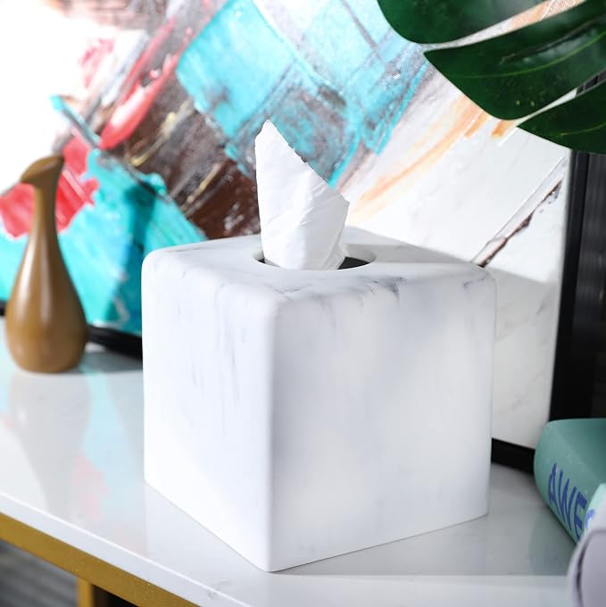 Hymmah Modern Square Tissue Box Cover Holder,Bathroom Accessories Decor Unique Design Tissue Box Cover for Bathroom Vanity Counter Tops Also Great for Bedrooms and Living Rooms