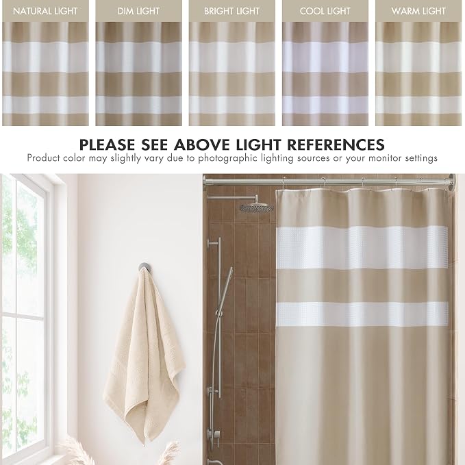 Madison Park Spa Waffle Shower Curtain Pieced Fabric with 3M Scotchgard Moisture Management Modern Home Bathroom Decorations, Stall 54"x78", Taupe | Striped, Pieced Fabric Design, 3M Scotchgard Moisture Management, Hotel Quality, Modern, for Bathroom, ...