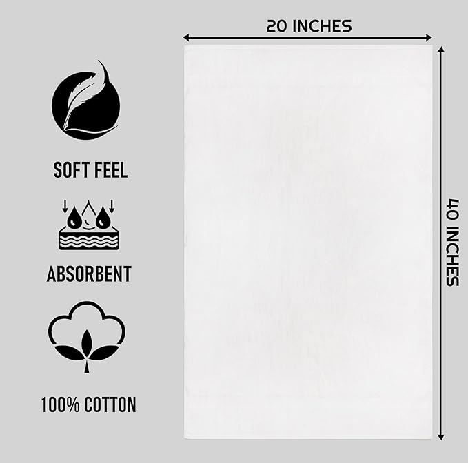 ZUPERIA White Bath Towels Bulk 60 Pack (20 x 40 Inches) - 100% Cotton Economy Light Weight Towels for Commercial Use - Quick Dry, Ultra-Soft, and Absorbent Bulk Towels