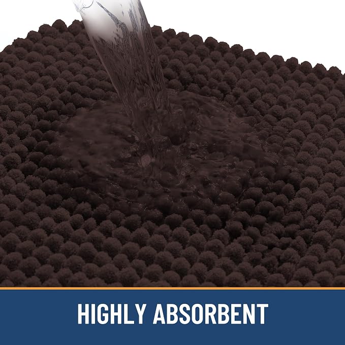 Arotive Chenille Bathroom Rugs 40x32, Soft Absorbent Bath Mat, Brown | Rubber Backing, Machine Washable Dry Bath Mats for Bathroom Floor, Tub and Shower, Home Decor Accessories
