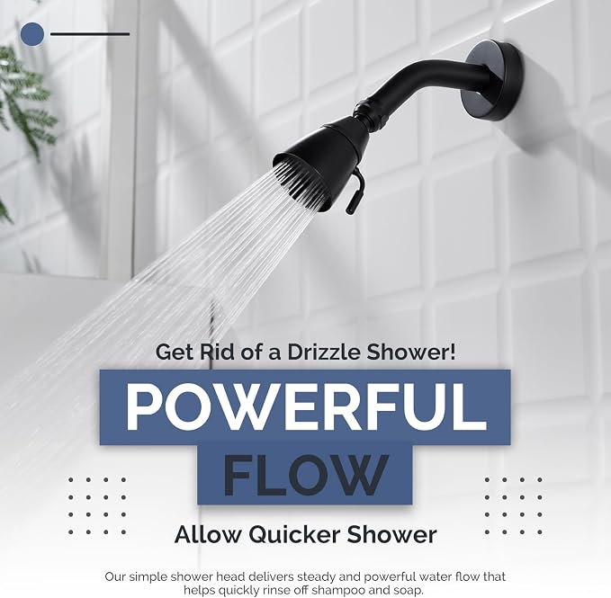 Angle Simple High Flow Shower Spray Head Adjustable, G 1/2, Matte Black | Brass, Swivel High Pressure Shower Head, Adjustable Angle and Water Flow, No Flow Restrictor, Easy to Wash Clean
