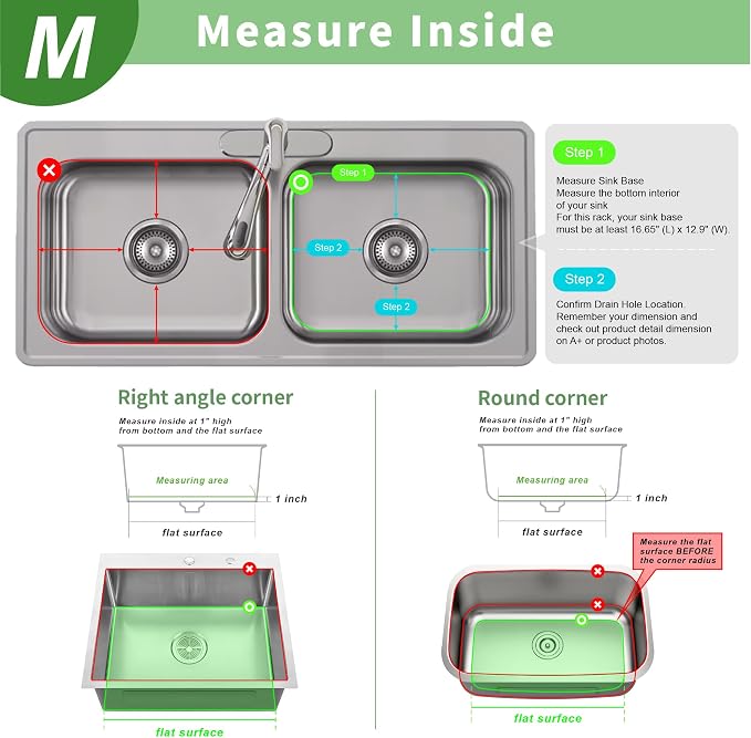 SunnyPoint 304 Stainless Steel Sink Protector Rack – Rust-Resistant Grid for Kitchen Sink Bottom, Scratch Prevention, Drainage Support, Fits Sinks 16.15" x 12.4", Center Drain Hole Required