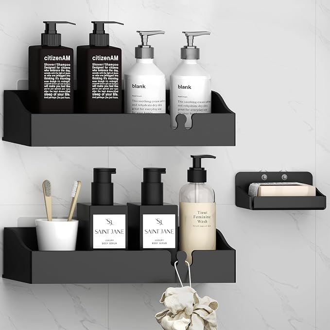 Acrylic Shower Organizer 3 Pack, Acrylic Adhesive Shelves Wall Mounted Bathroom Shower Caddy, No Drilling Required, Suitable for Shower and Kitchen Storage