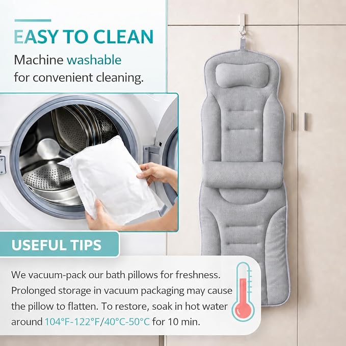 Full Body Bathtub Pillow with Lumbar Support, 5D Air Mesh Bathtub Cushion for Soaking Tub, 168 Suction Cups Full Bath Pillow for Post-Yoga Spa, Deep Relaxation & Romantic Baths Grey Big