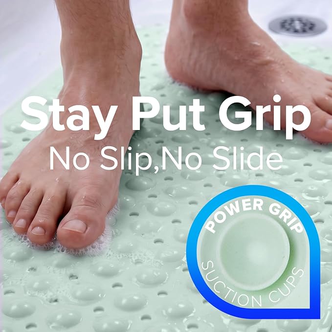 SlipX Solutions 39x16 Extra Long Non Slip Bath Mat, Tub & Shower, Seafoam | Anti Slip Mat for Elderly & Kids Bathroom, 30% More Coverage, 200 Suction Cups, Hundreds of Drain Holes