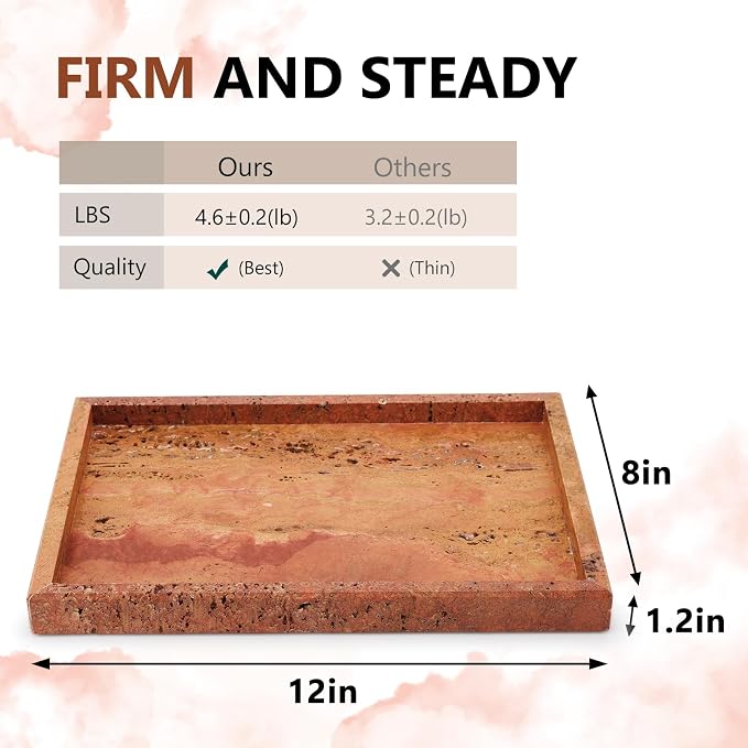 Real Natural Marble Tray for Bathroom, Vanity, Kitchen Counter & Desktop | Rectangle Genuine Stone Marble for Home Decor - Ideal for Jewelry, Cosmetics, Candles, Lotion & Perfume Display