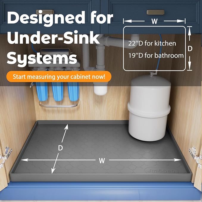 Jin&Bao Under Sink Mat 31" x 19" Waterproof Silicone Cabinet Kitchen Liner | Silicone under kitchen sink mat,cabinet protector,bathroom shelf liner,raised edge,anti-slip,easy to clean & dishwasher safe